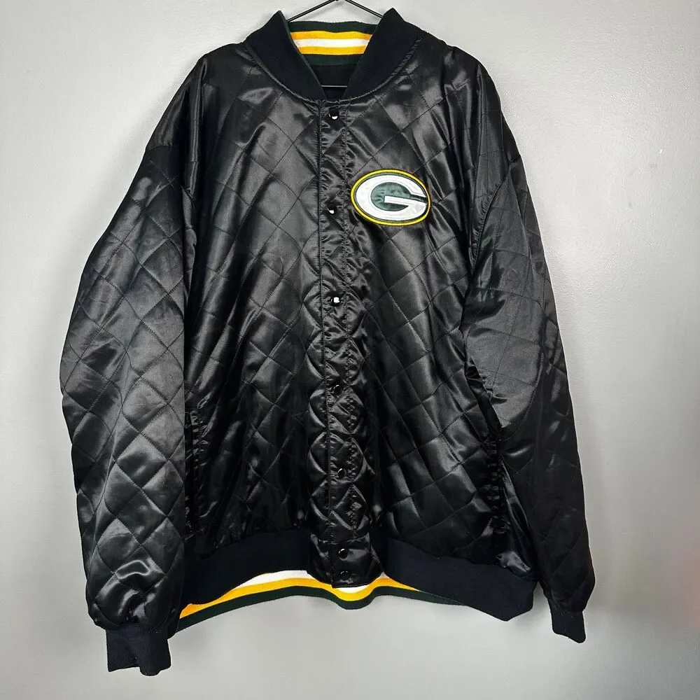 G-III Apparel NFL Green Bay Packer Black Reversible Men Wool Polyester Coat 6X